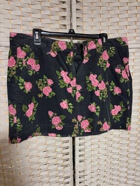 Wild Fable Black Corduroy Mini Skirt with Pink Rose Print